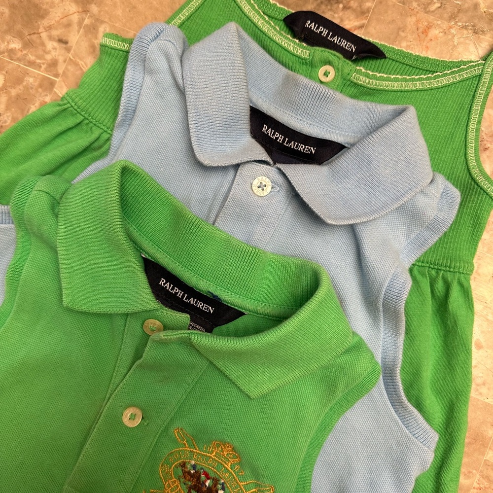 3 Ralph Lauren Kids' Polo Shirts in Light Blue and Green